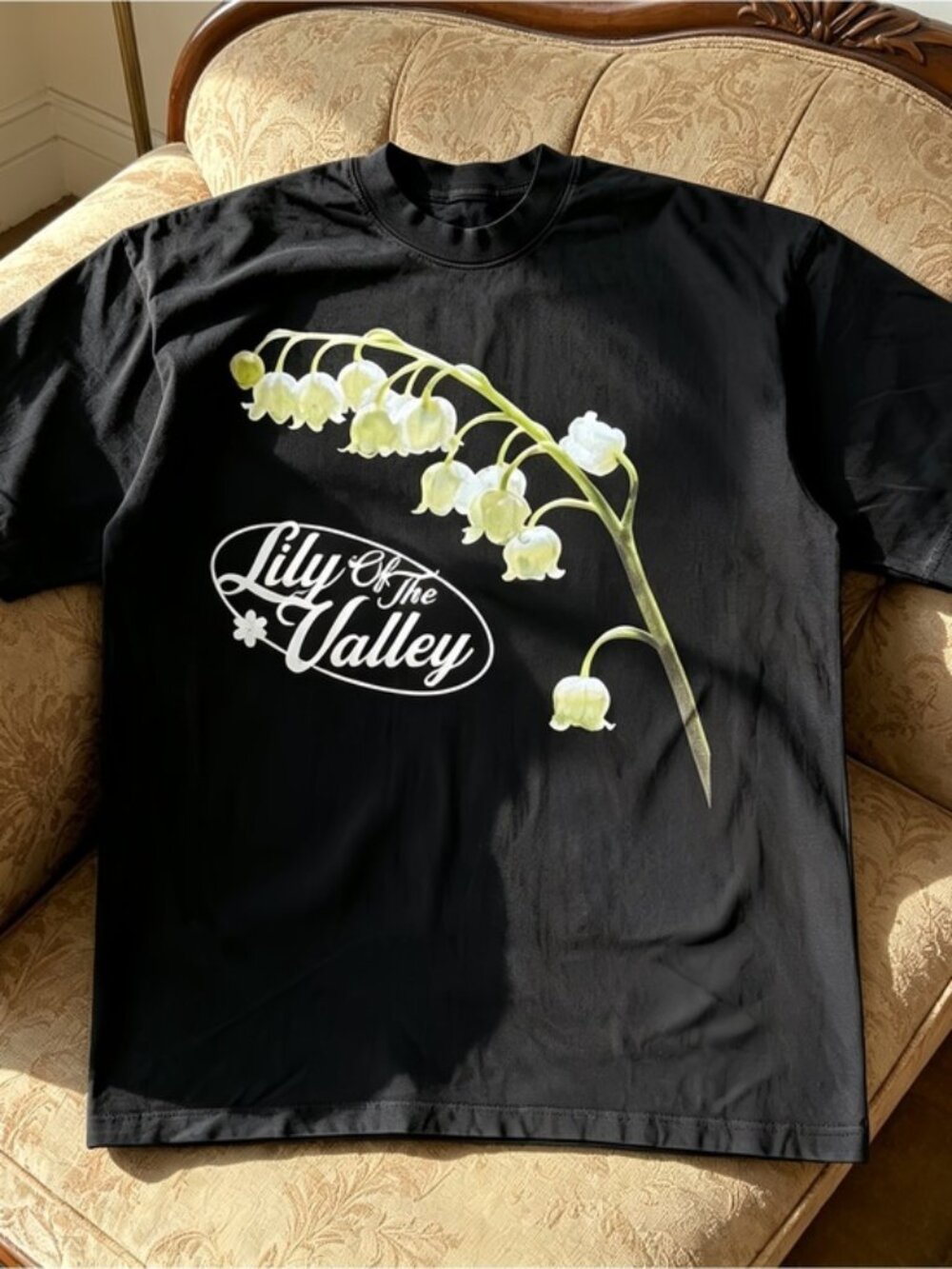 Lily of the valley retro-style aesthetic pattern unisex white T-shirt